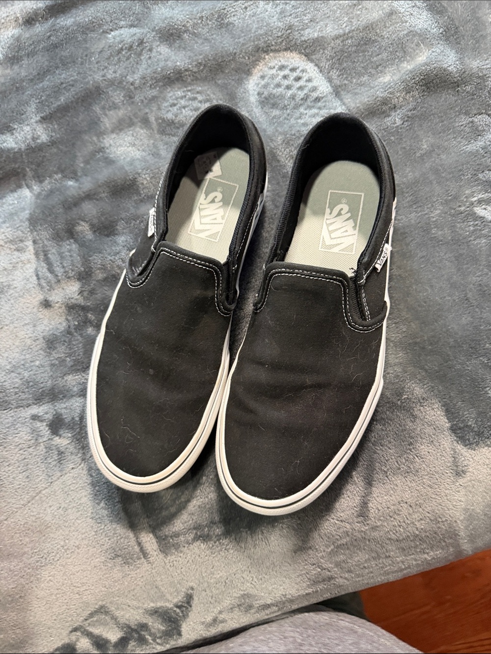 Vans Black Canvas Slip-On Loafers with White Sole - Picture 5 of 7